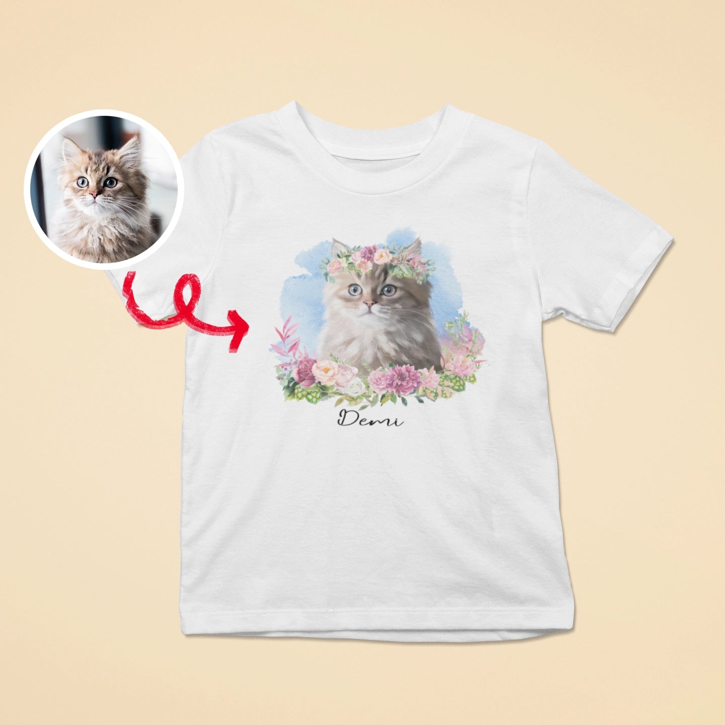 Unisex Heavy Cotton Tee Custom Hand-Drawn Pet Photo